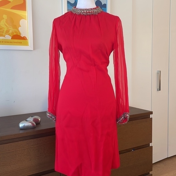 VINTAGE Red silk and Linen RED dress - Picture 9 of 9